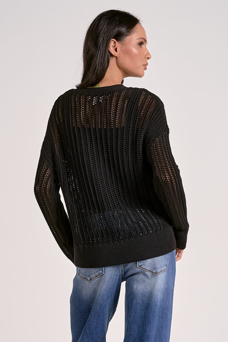 ELAN OPEN KNIT CARDIGAN - BLACK