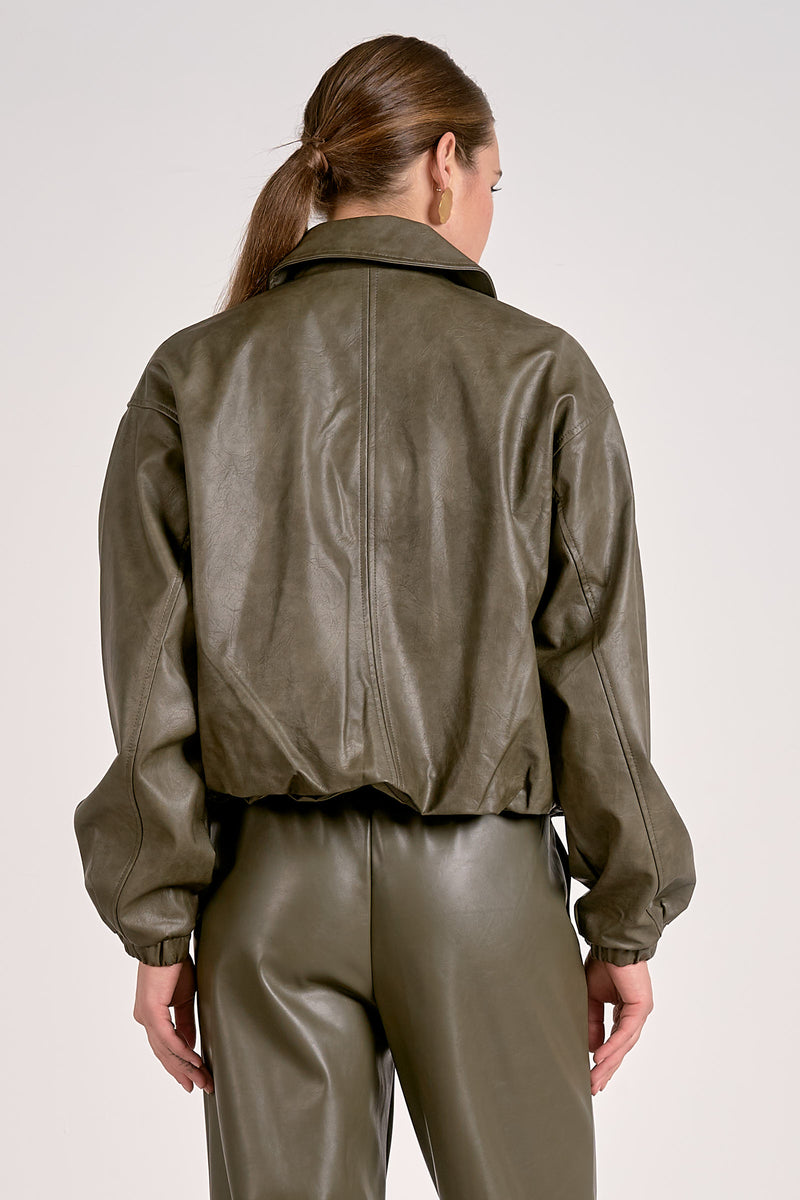 ELAN FAUX LEATHER OAKLEY BOMBER - PINE