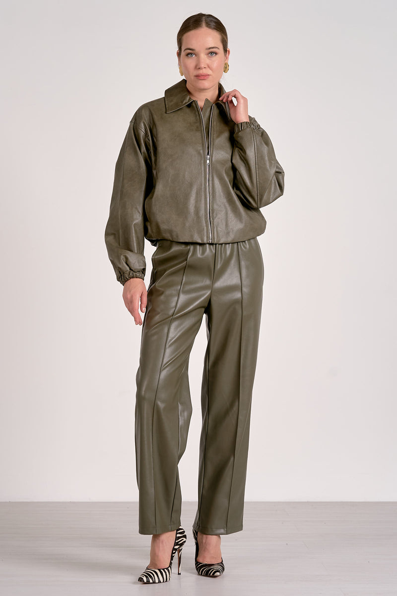 ELAN FAUX LEATHER OAKLEY BOMBER - PINE