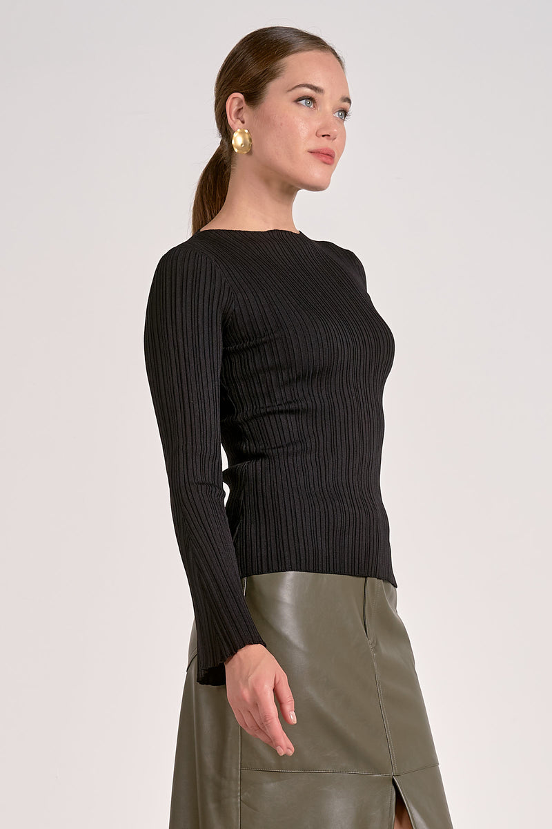 ELAN LONG SLEEVE CREWNECK TOP - BLACK