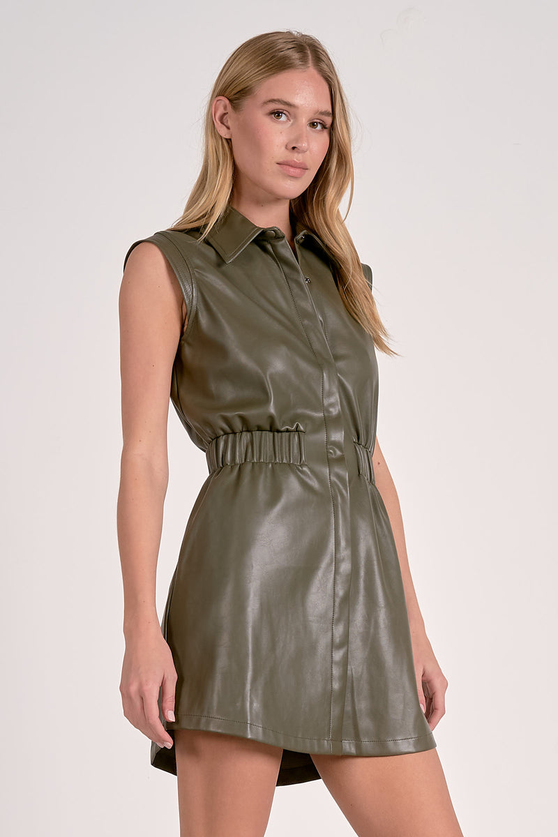 ELAN FARRAH FAUX LEATHER DRESS - PINE