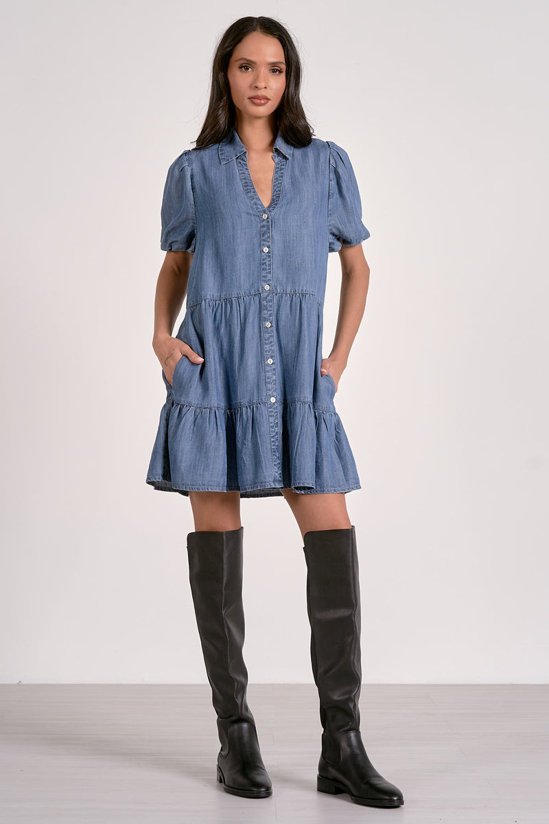 ELAN BABYDOLL TENCEL DRESS - BLUE DARK WASH