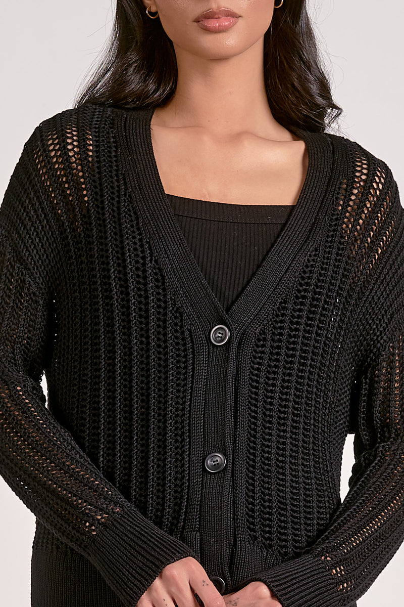 ELAN OPEN KNIT CARDIGAN - BLACK