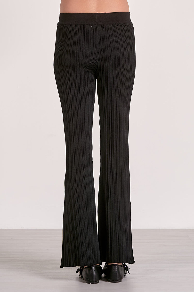 ELAN STRETCH RIBBED KNIT BOOTLEG PANTS - BLACK