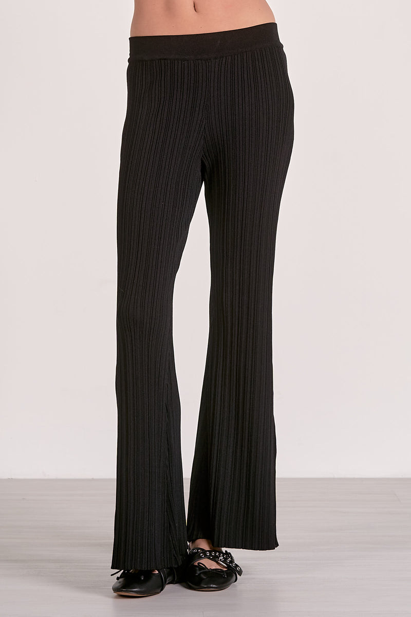 ELAN STRETCH RIBBED KNIT BOOTLEG PANTS - BLACK