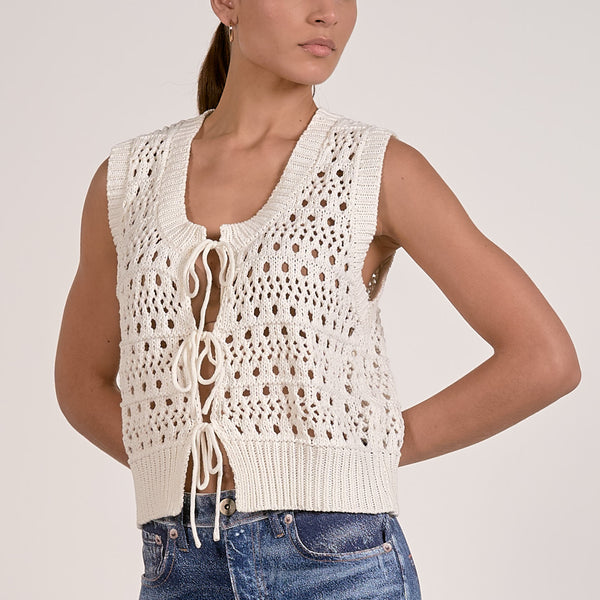 ELAN OPEN KNIT SWEATER VEST - WHITE – CAllie Girl Boutique