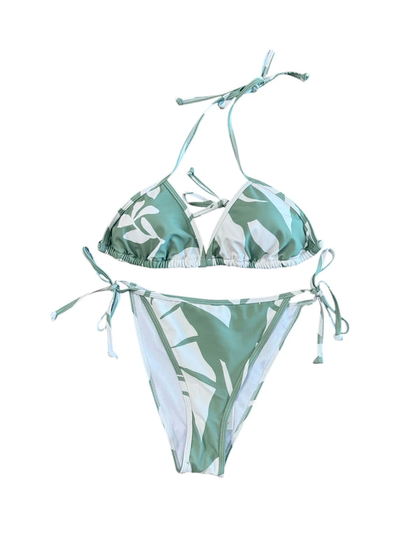 SAGE LEAF PRINT BIKINI TOP - IVORY/SAGE