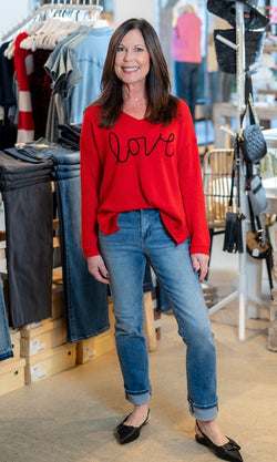 VALENTINE'S LIGHTWEIGHT "LOVE" SWEATER - RED