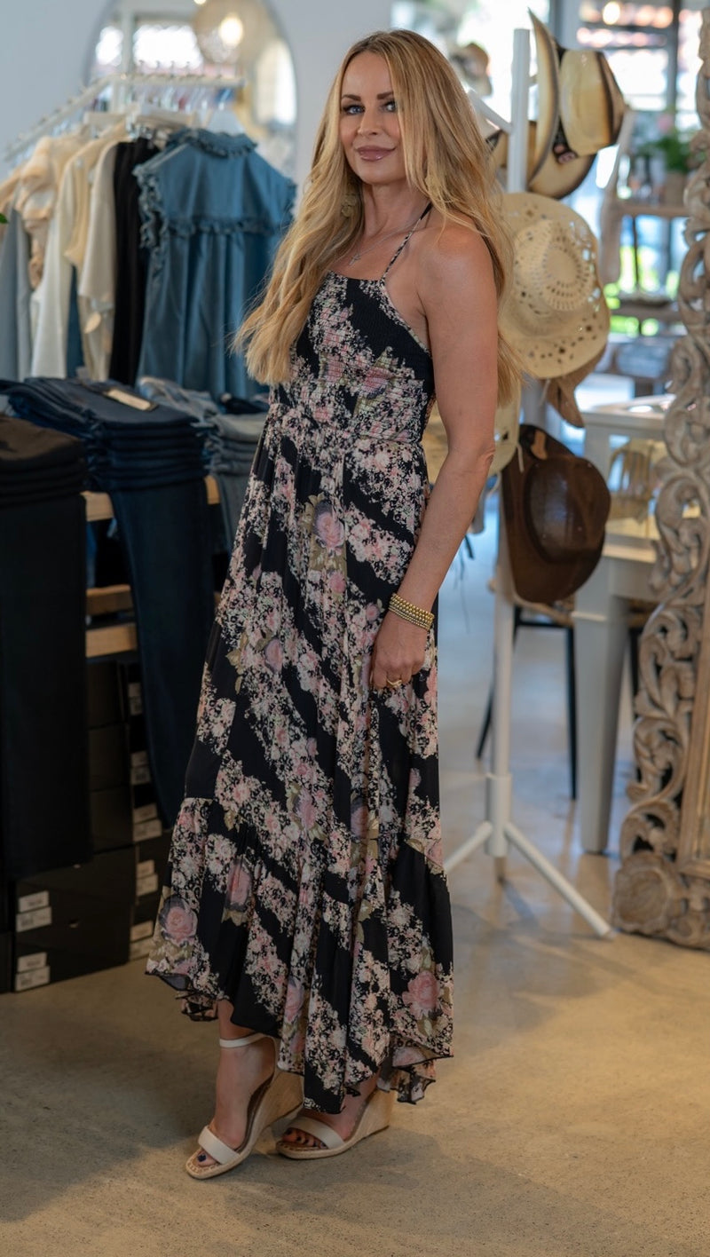 FREE PEOPLE HEAT WAVE PRINTED MAXI - DARK GREY