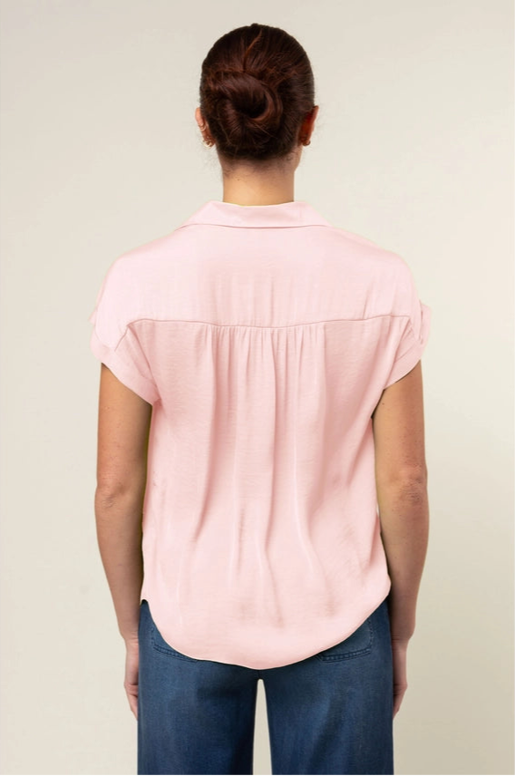 SHORT SLEEVE BUTTON FRONT BLOUSE - BABY PINK