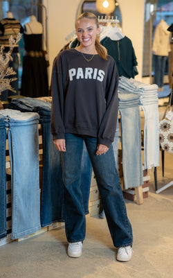 PARIS APPLIQUE SWEATSHIRT - CHARCOAL