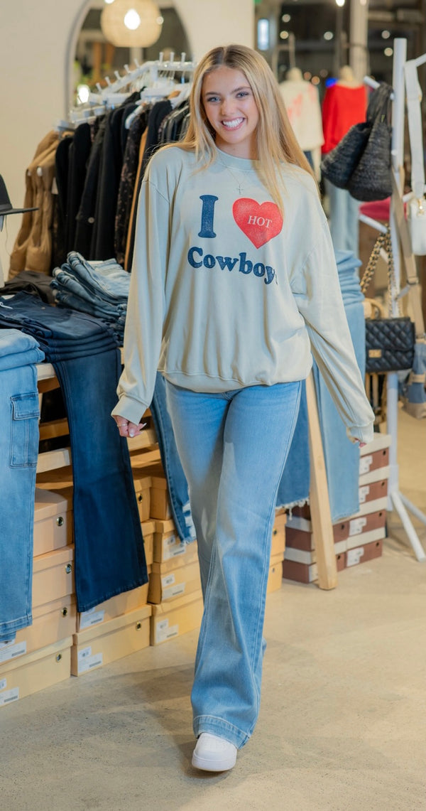 I LOVE HOT COWBOYS GRAPHIC SWEATWHIRT - MINERAL OATMEAL