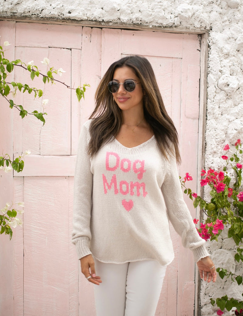 WOODEN SHIPS 'DOG MOM' SWEATER - BLUSH CHAMPAGNE/PRETTY PINK