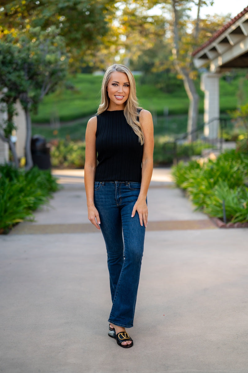 ELAN TIANA RIBBED TANK TOP - BLACK