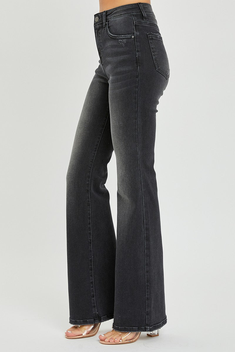 MID RISE SKINNY BOOTCUT JEANS - BLACK