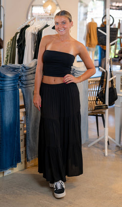 HIGH WAISTED MAXI SKIRT - BLACK