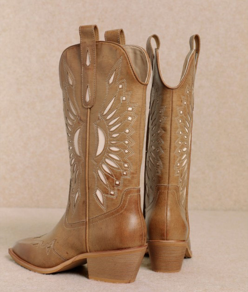 BRITNEY CUT OUT WESTERN BOOTS - TAN