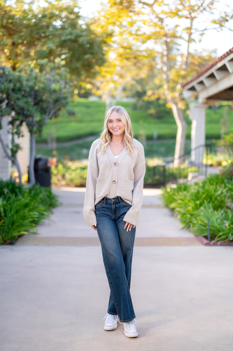 COZY KNIT BUTTON DOWN CARDIGAN - KHAKI