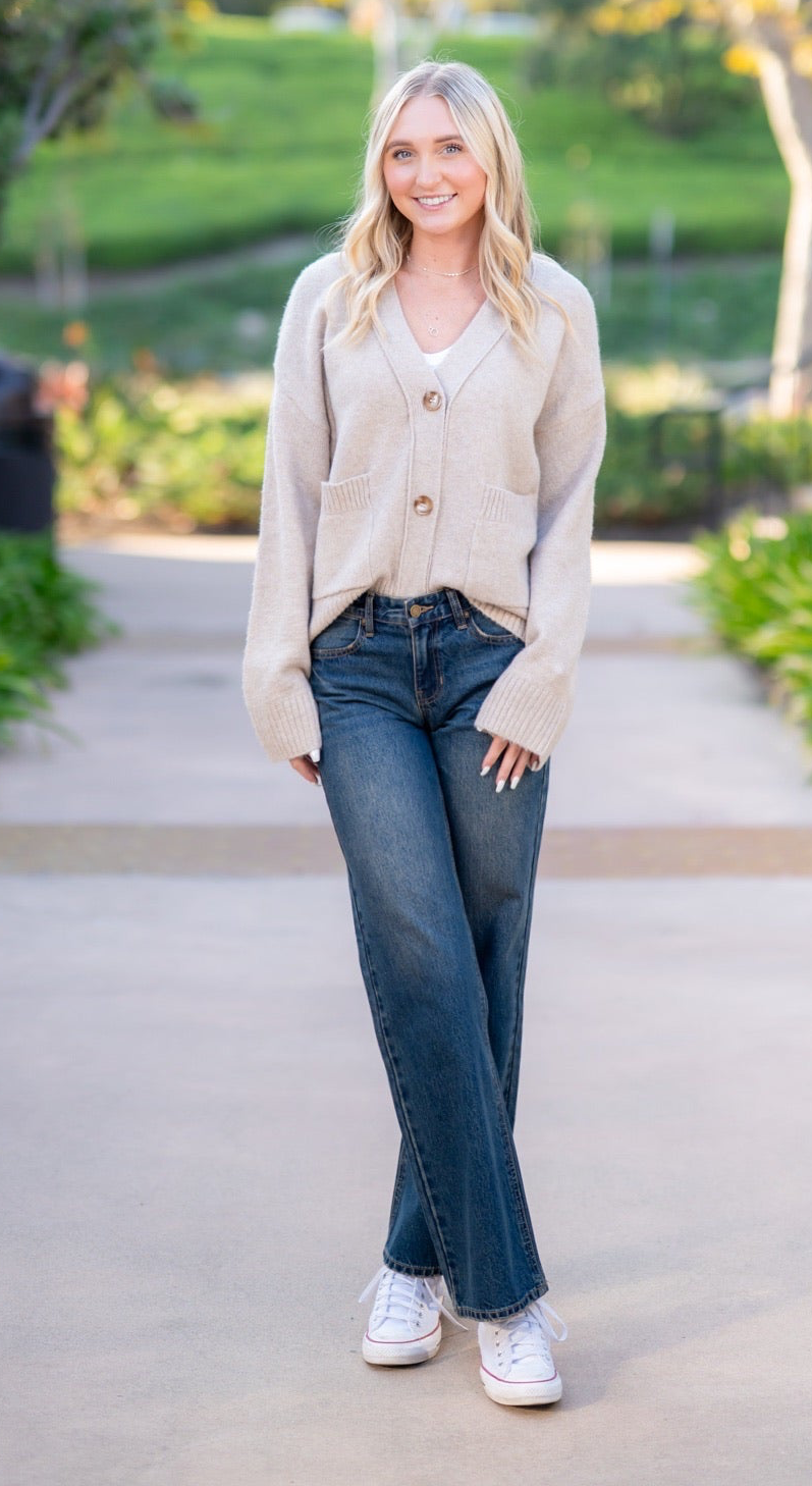 COZY KNIT BUTTON DOWN CARDIGAN - KHAKI