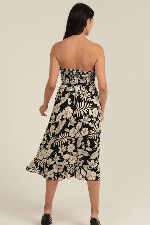 strapless smocked midi dress O'NEILL Devyn Womens Smocked Strapless Midi Dress - IVORY - L