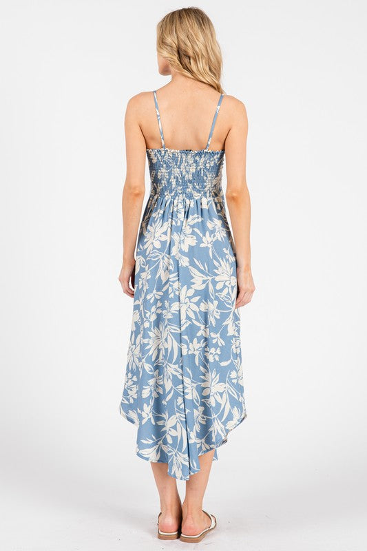 TIE FRONT RUCHED MISI DRESS - BLUE/IVORY