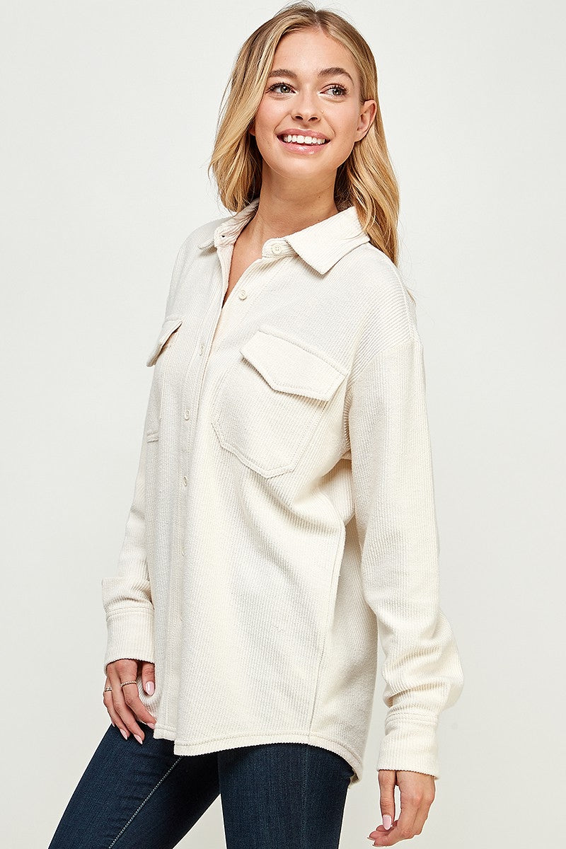 CORDUROY DOLPHIN-HEM SHACKET - IVORY