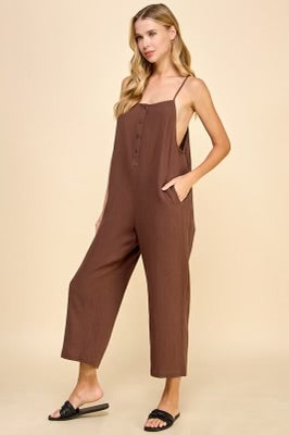 GAUZY OVERALL JUMPSUIT - ESPRESSO