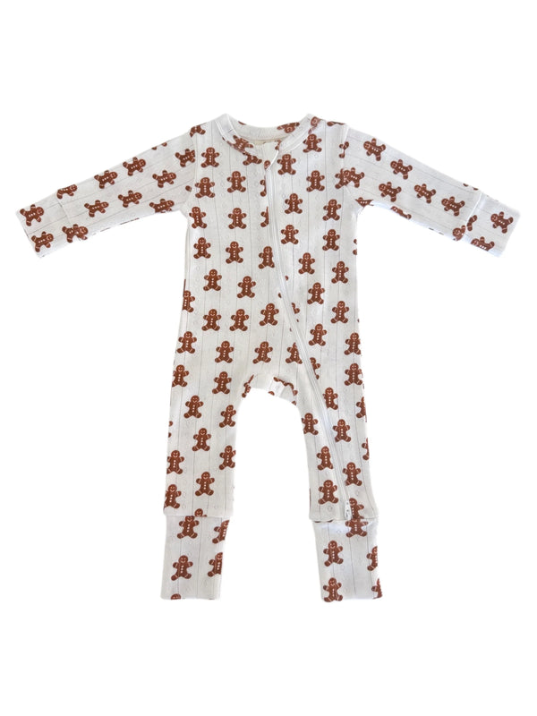 ORGANIC POINTELLE 2-WAY ZIP ROMPER - GINGERBREAD
