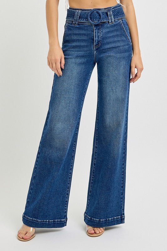 MAUREEN HIGH RISE WIDE LEG JEANS - DARK