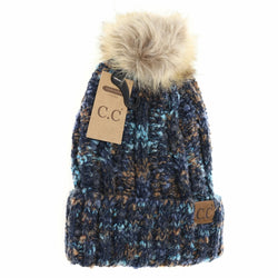 CONFETTI FUR POM BEANIE - NAVY MULTI