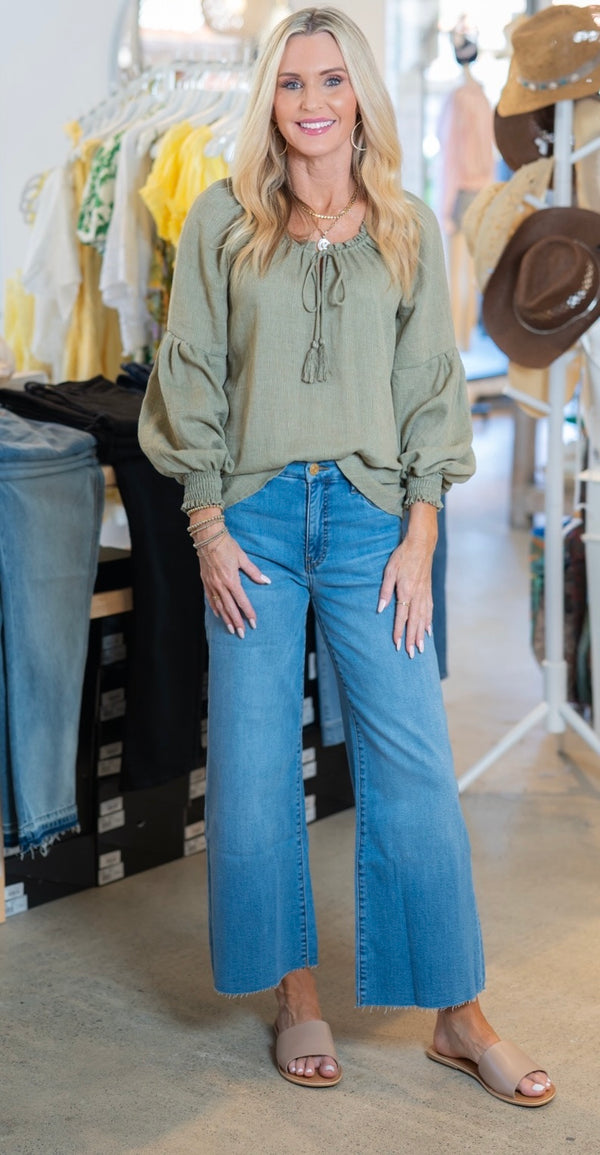 PASTORAL DREAMS POET BLOUSE - OLIVE