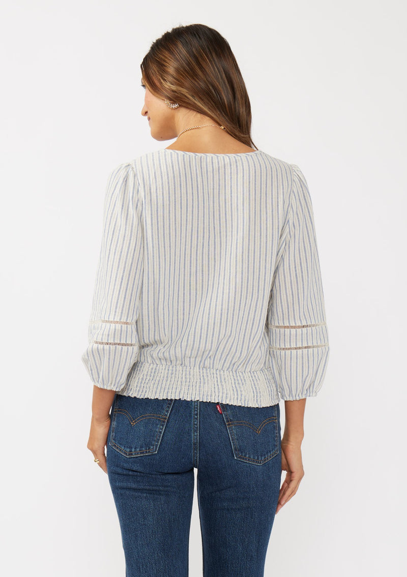 BRISA FLORAL STRIPED TOP - NAVY/NATURAL