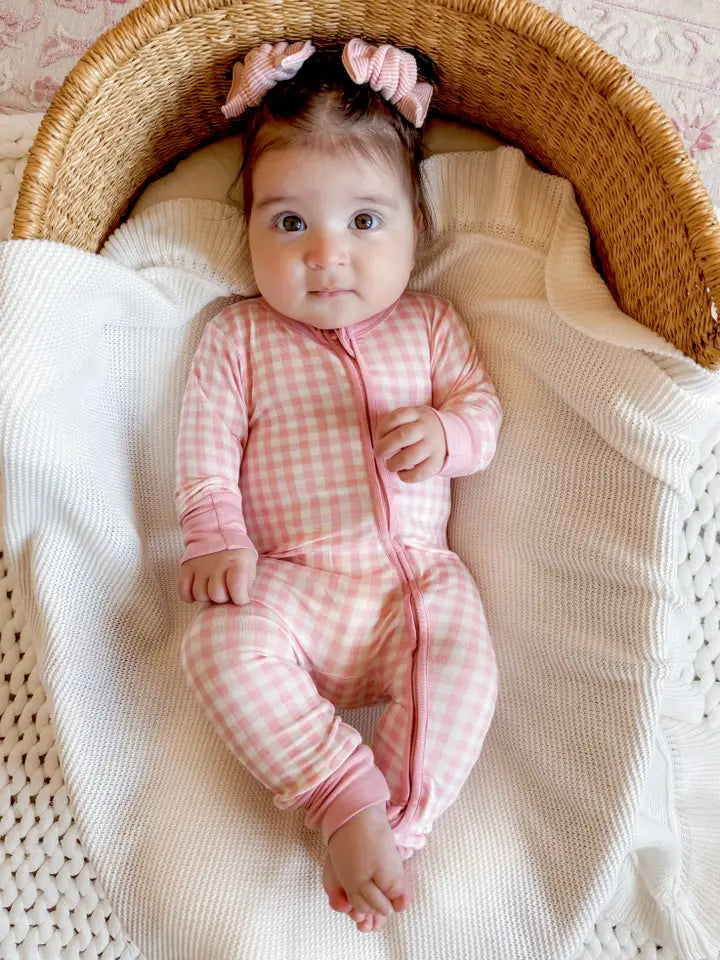 2 - WAY CONVERTIBLE ZIP ROMPER - PINK GINGHAM