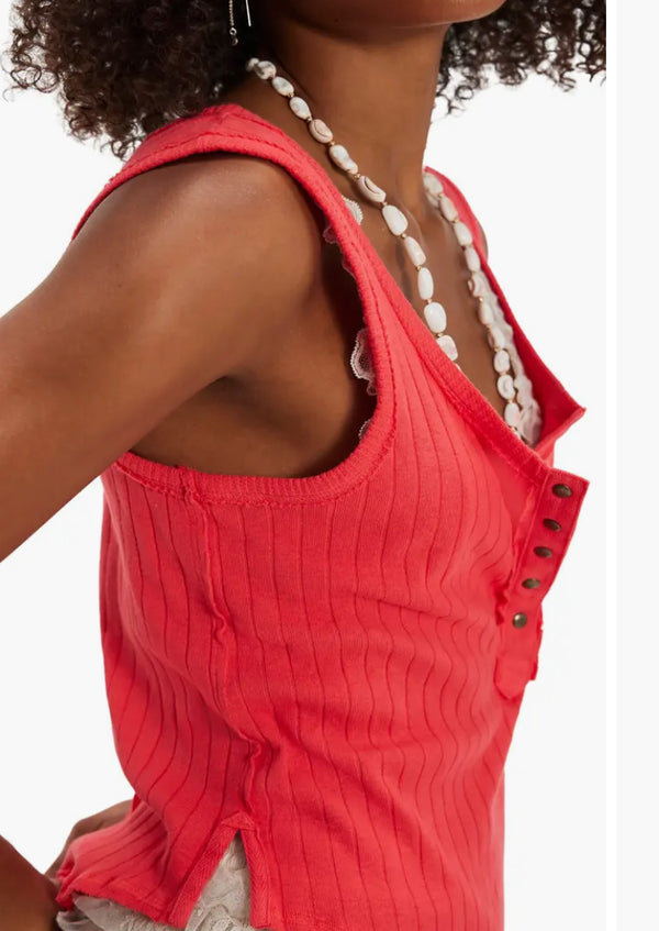 FREE PEOPLE BRYSON HENLEY TANK TOP - FIREY RED