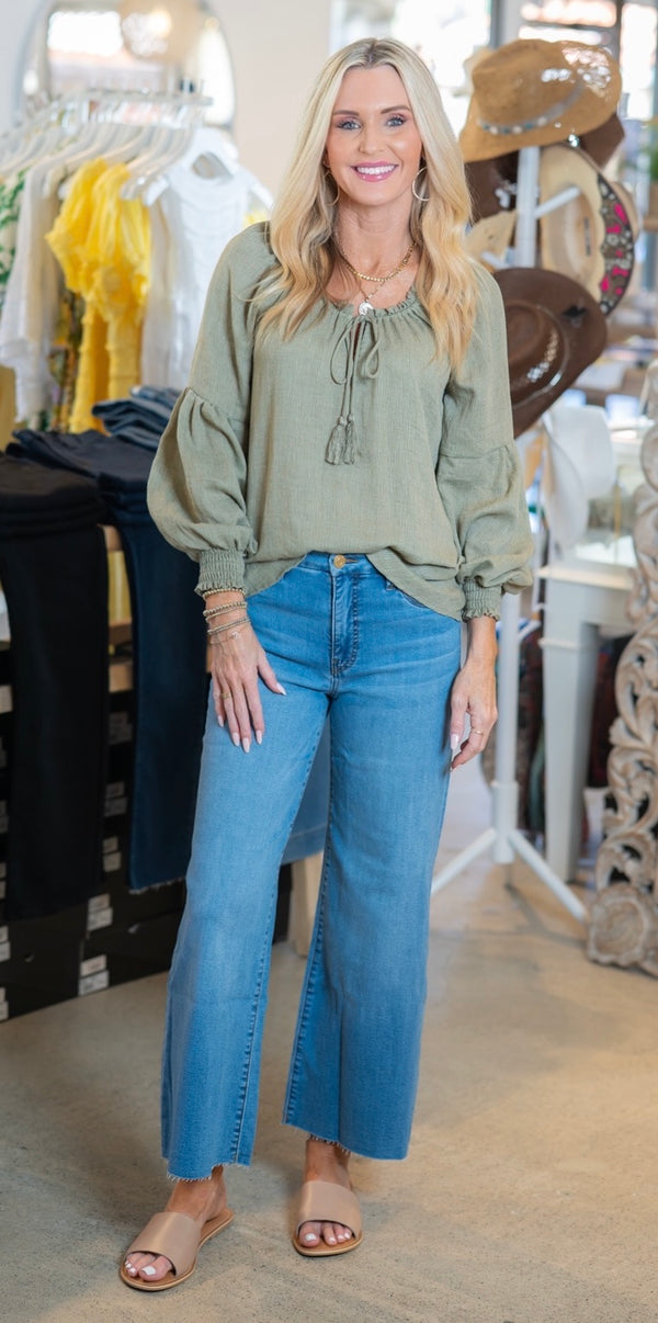 PASTORAL DREAMS POET BLOUSE - OLIVE