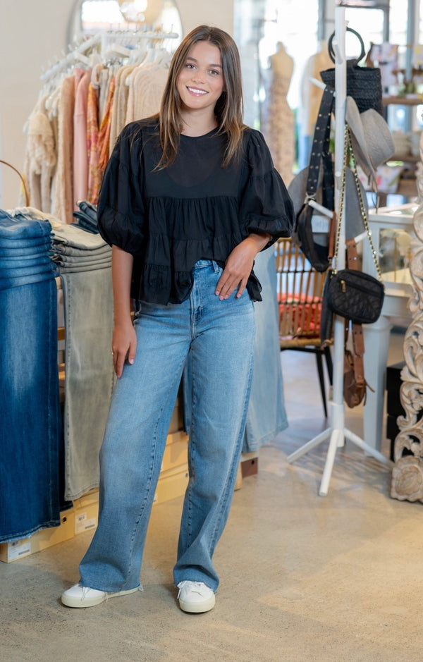 BABYDOLL BLOUSE - BLACK