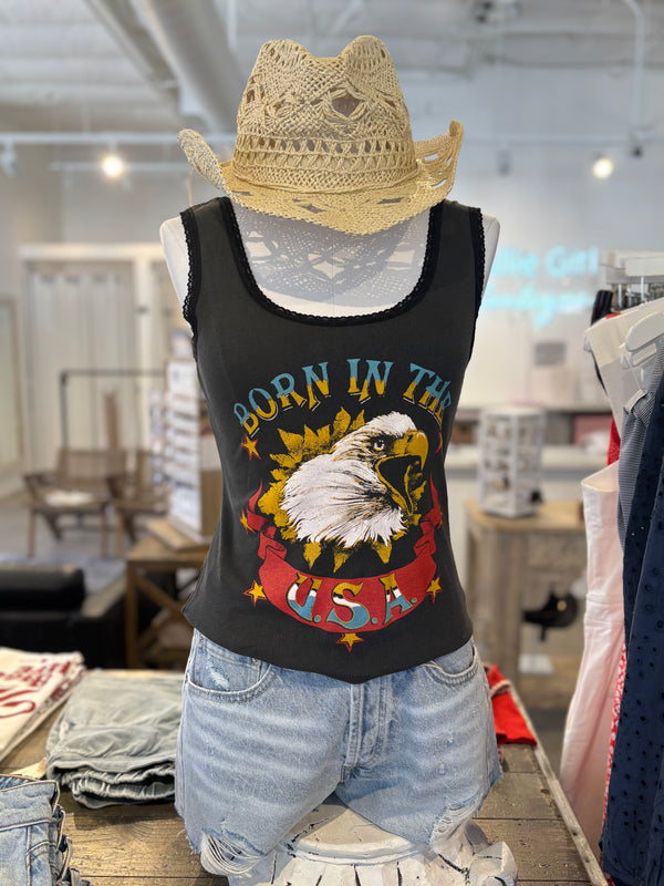 BANDIT BRAND BORN IN THE USA LACE TANK TOP - BLACK