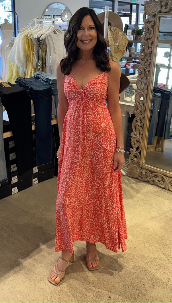 KHUSH LORENA MIDI DRESS - MAGNOLIA RED CORAL