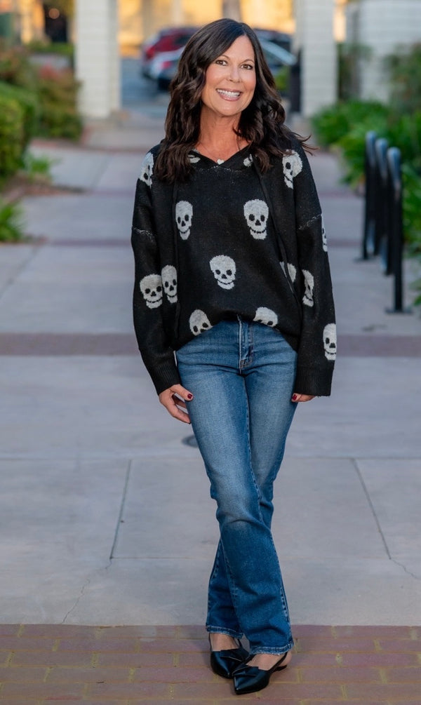 SKULL PATTERN HALLOWEEN HOODIE - BLACK