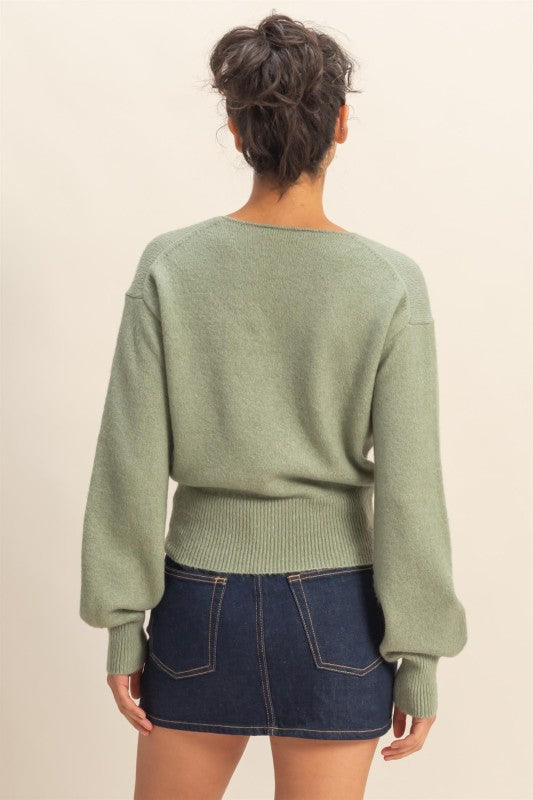 SURPLICE V-NECK SWEATER - SAGE GREEN