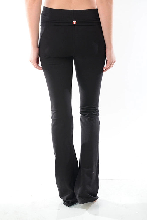 FOLDOVER BOOTCUT YOGA PANTS - BLACK