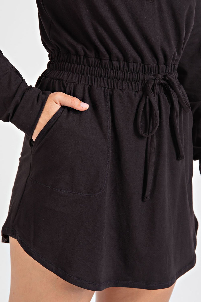 BUTTER QUARTER ZIP ROMPER/SKIRT - BLACK