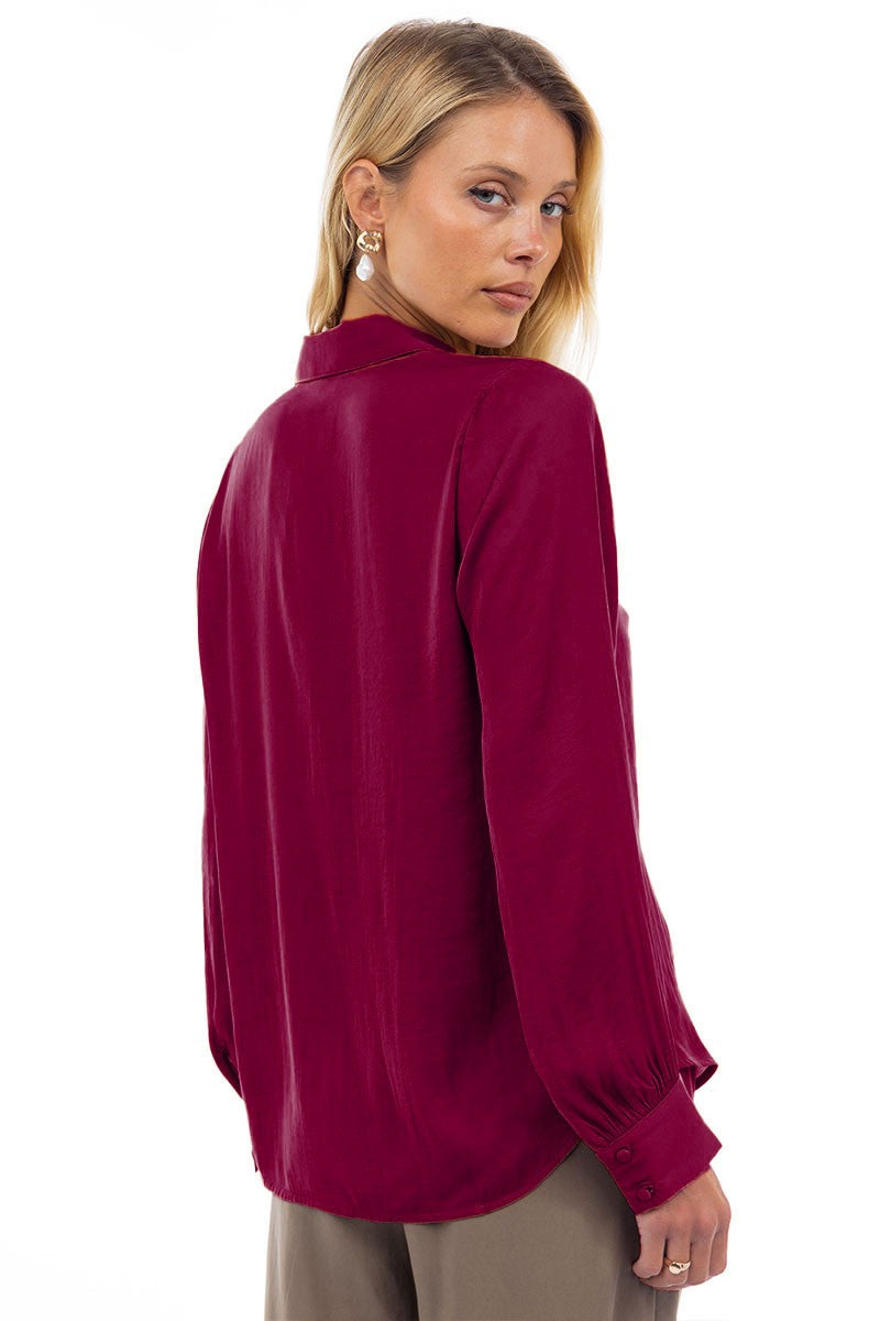 CLASSIC V-NECK BLOUSE - GARNET