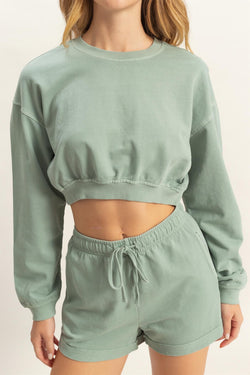 PIGMENT DYED RAW EDGES SHORTS - SAGE GREEN