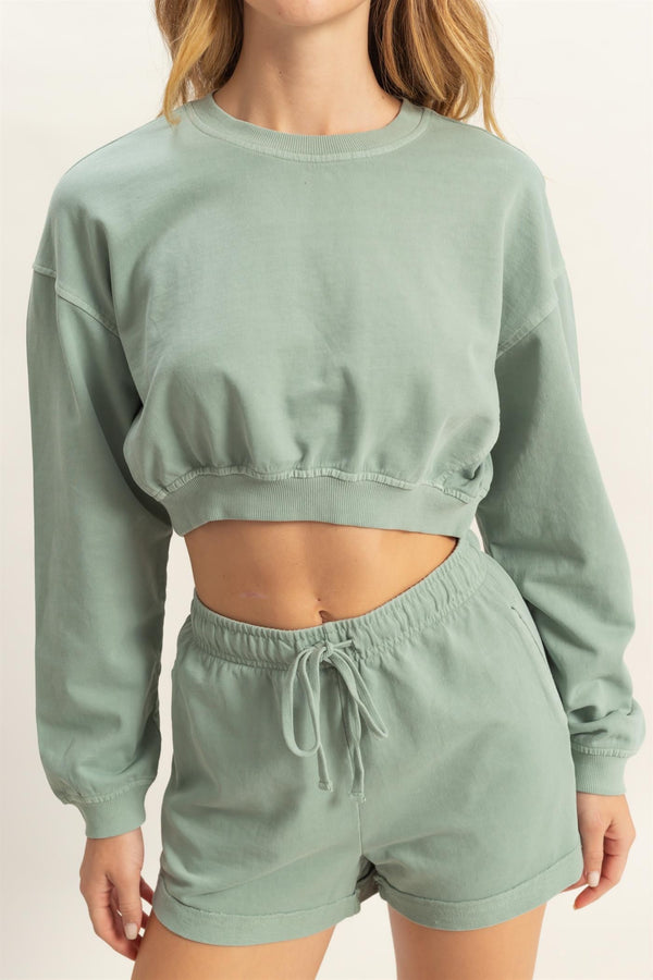 PIGMENT DYED RAW EDGES SHORTS - SAGE GREEN