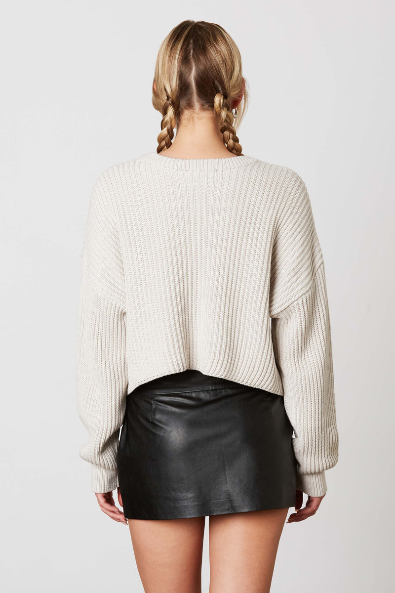 CROPPED KNIT SWEATER - STONE