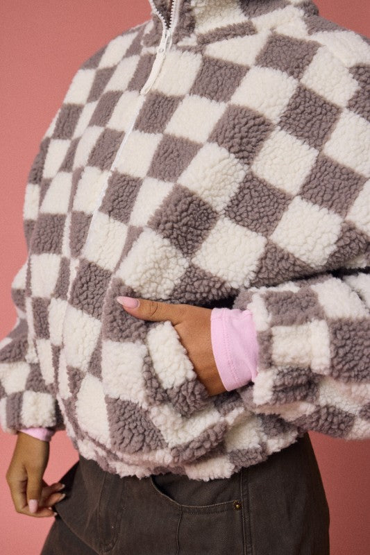 ALAYNA CHECKERED JACKET - GREYISH TAUPE