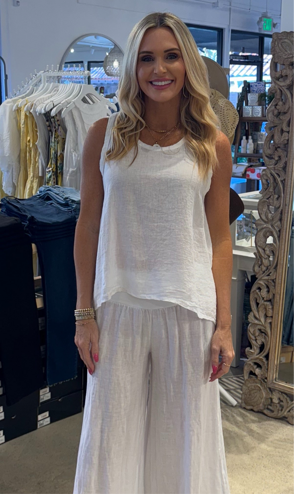 LINEN FLOWY TANK TOP - WHITE