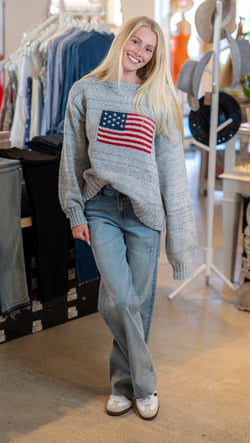 RIBBED AMERICAN FLAG SWEATER - MARLED GREY
