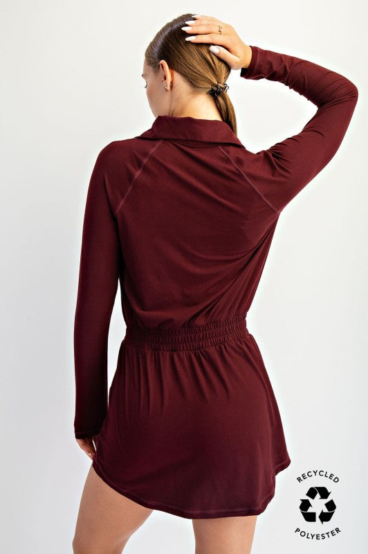 BUTTER QUARTER ZIP ROMPER/SKIRT - DARK CHERRY